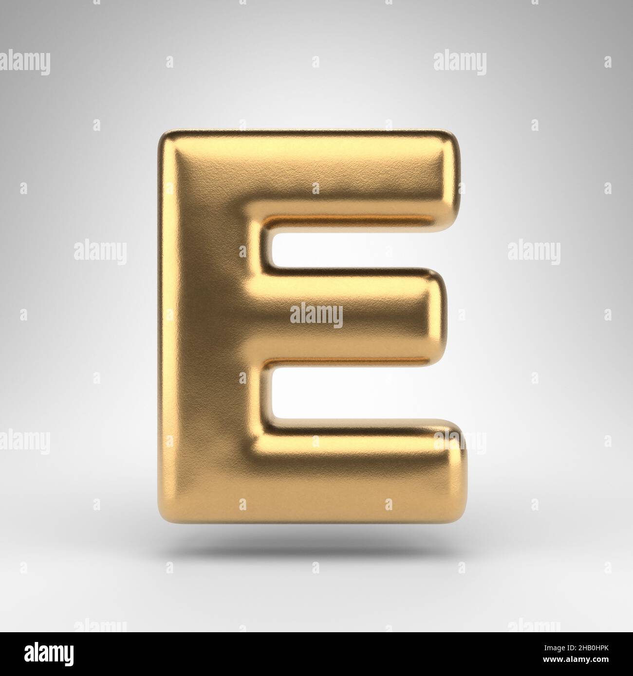 Letter E uppercase on white background. Golden 3D rendered font with ...