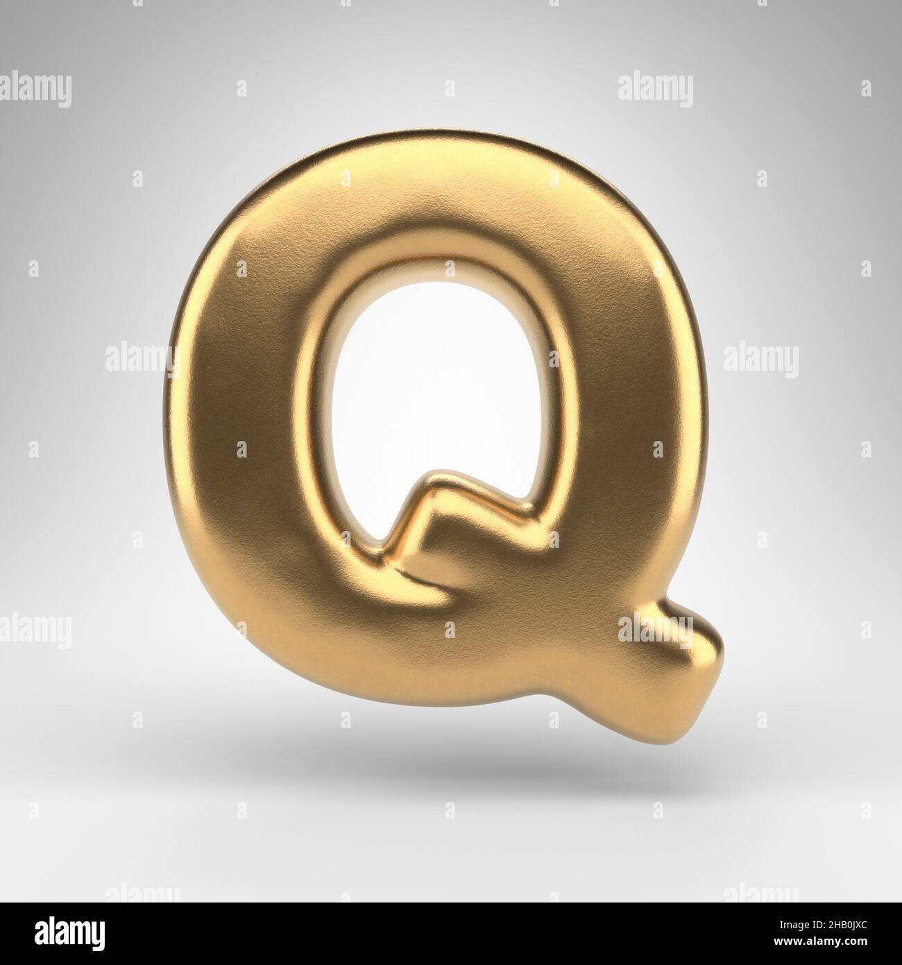 Letter Q uppercase on white background. Golden 3D rendered font with ...