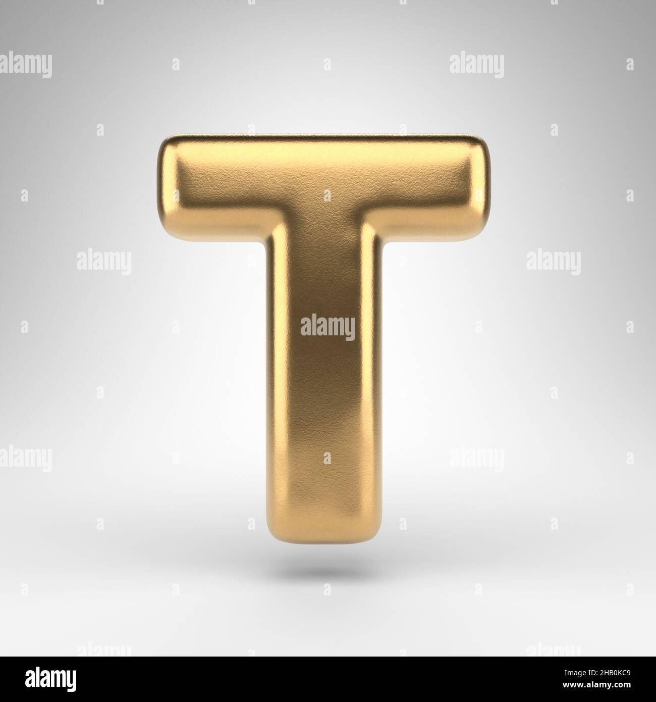 Letter T uppercase on white background. Golden 3D rendered font with ...