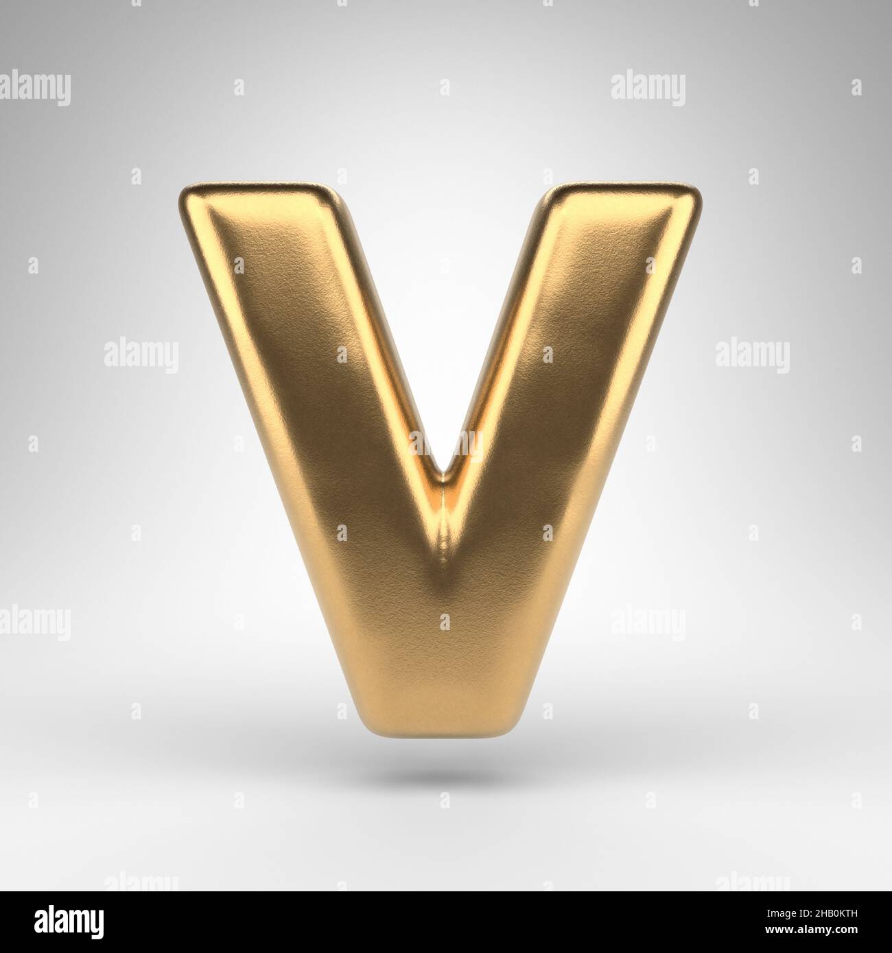 Letter V uppercase on white background. Golden 3D rendered font with ...