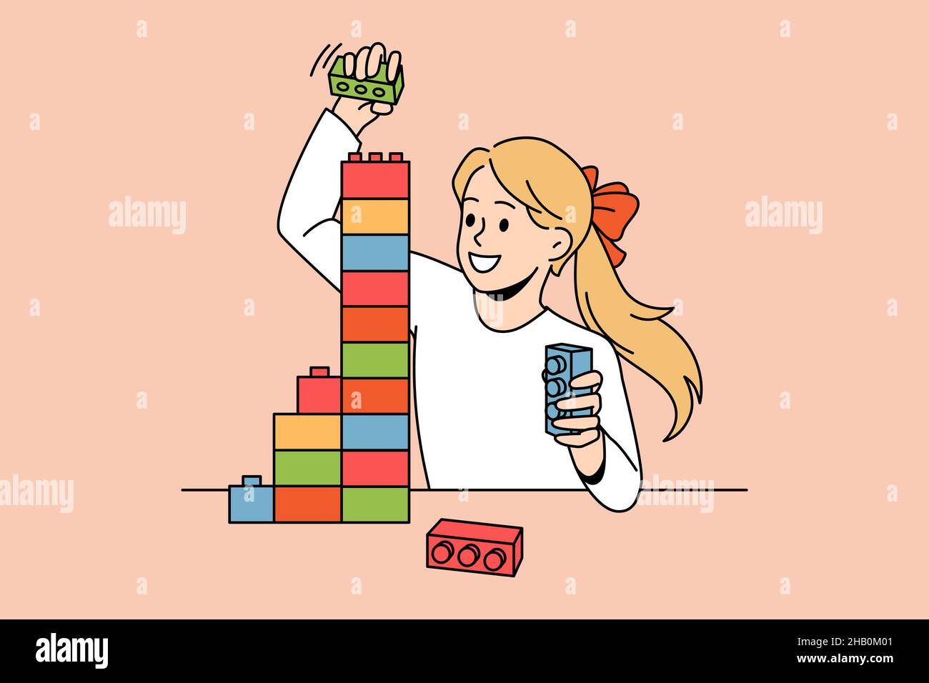 Children leisure hobby activities concept. Smiling small girl playing