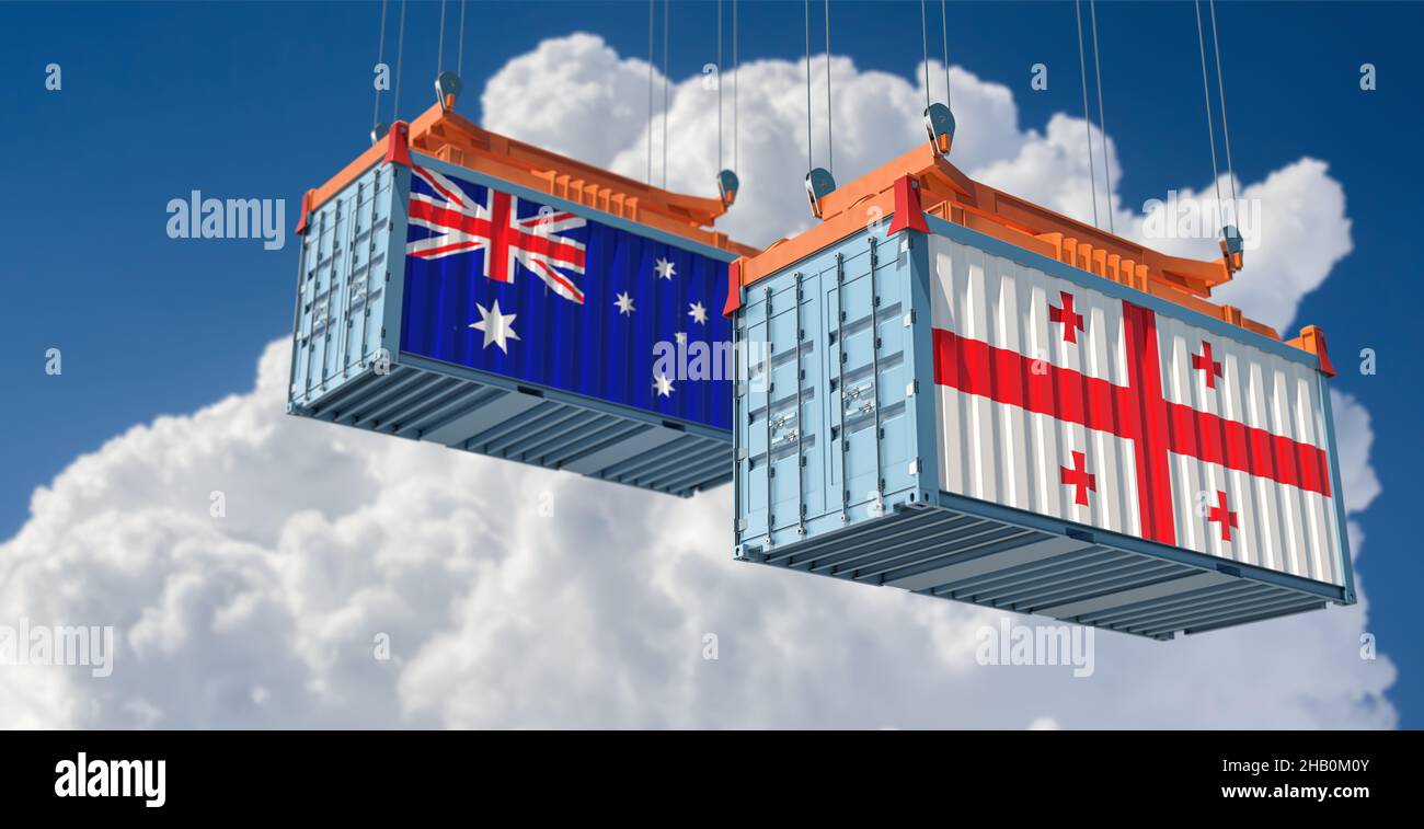 Freight containers with Georgia and Australia national flags. 3D ...