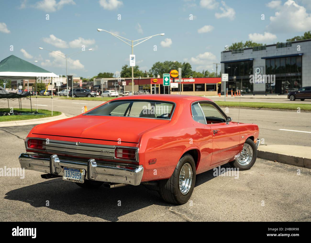 ROYAL OAK, MI/USA - AUGUST 17, 2021: A 1975 Plymouth Duster car on the Woodward Dream Cruise route. Stock Photo