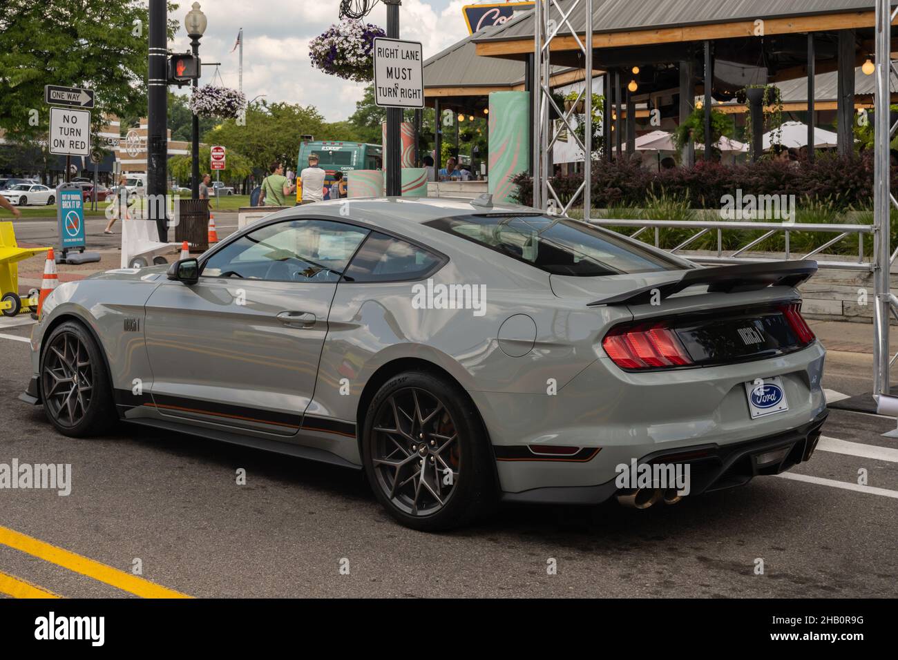 FERNDALE, MI/USA AUGUST 20, 2021 A 2021 Ford Mustang Mach 1 car on