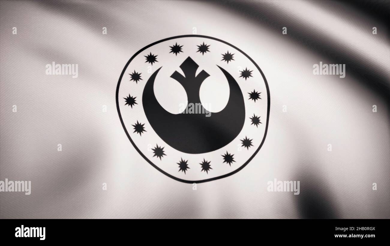 Star Wars New Republic Symbol on flag. The Star Wars theme. Editorial only use. Stock Photo