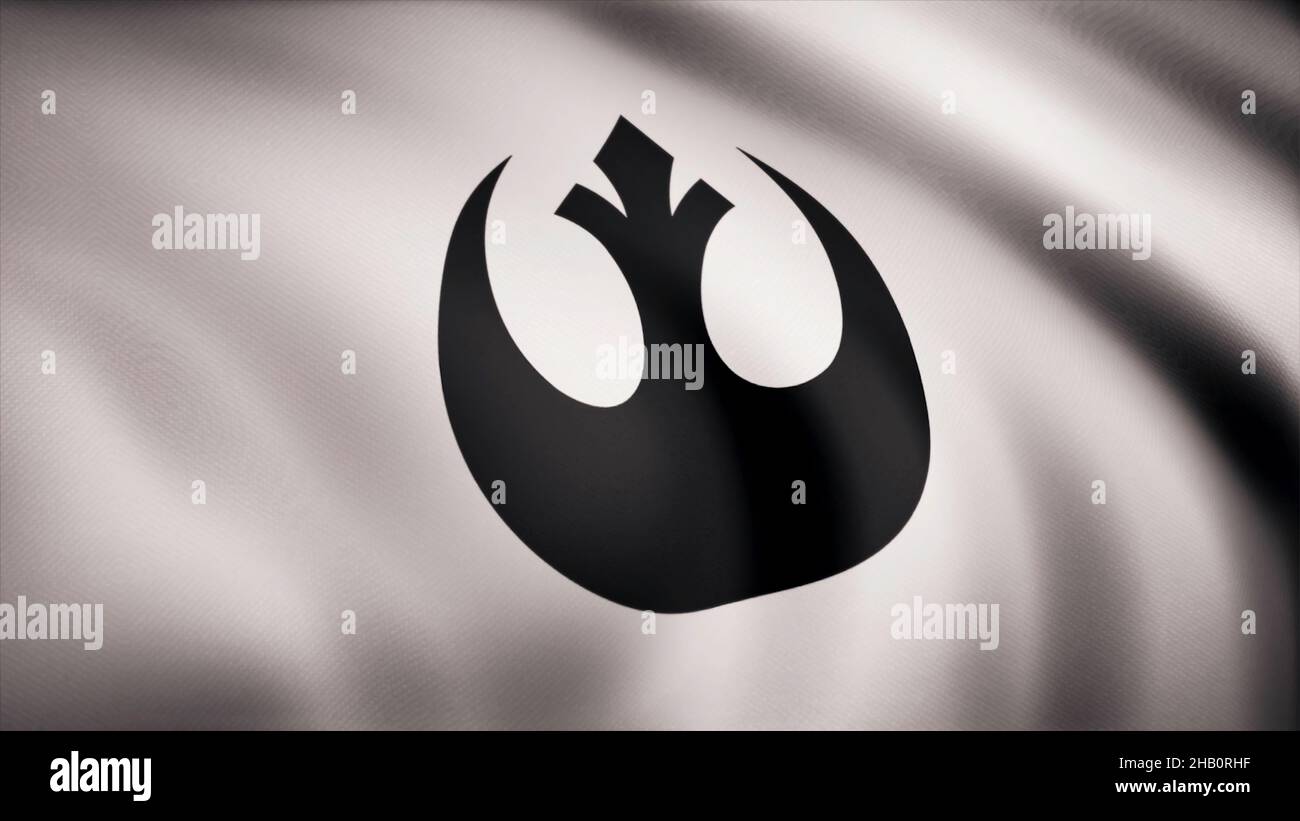 Star Wars Rebel Alliance Symbol on flag. The Star Wars theme. Editorial only use. Stock Photo