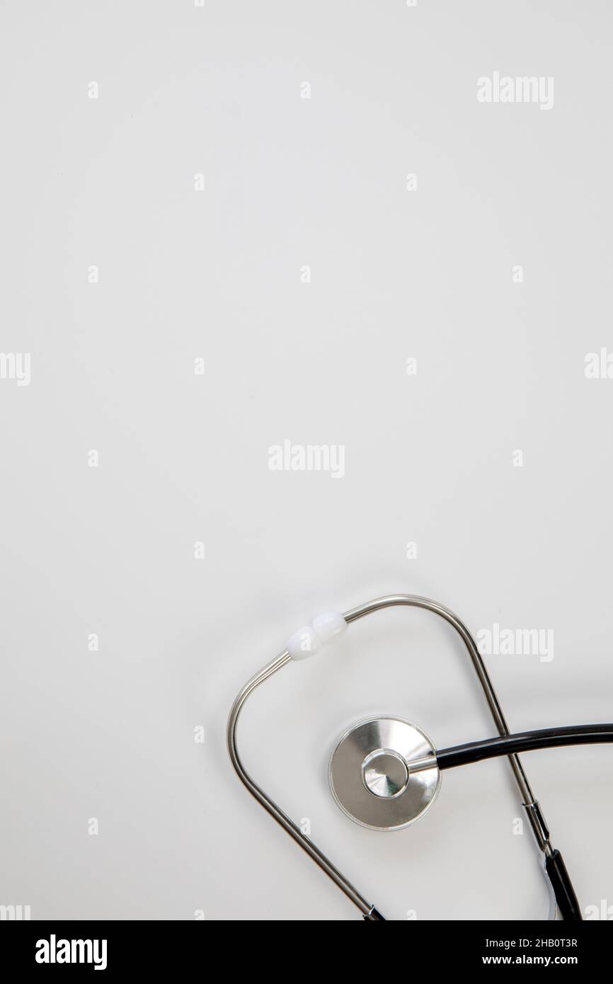 Stethoscope isolated on white background with copy space, top view ...