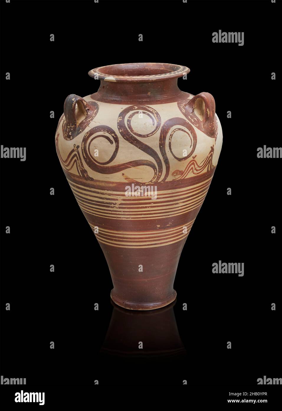 Mycenaean pottery Pirigorm jar, 1450 -1400 BC, Loupouno tomb VII. Mycenae archaeological site Museum, Greece. This Mycenaean pottery jar is typical in Stock Photo