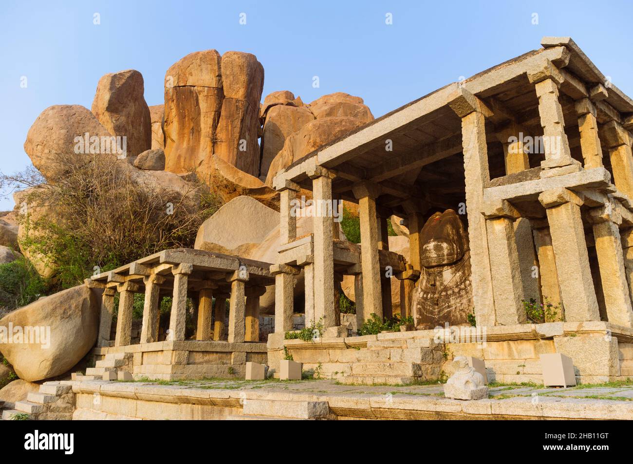 Hampi, Karnataka, India Massive monolithic Nandi statue at the Old