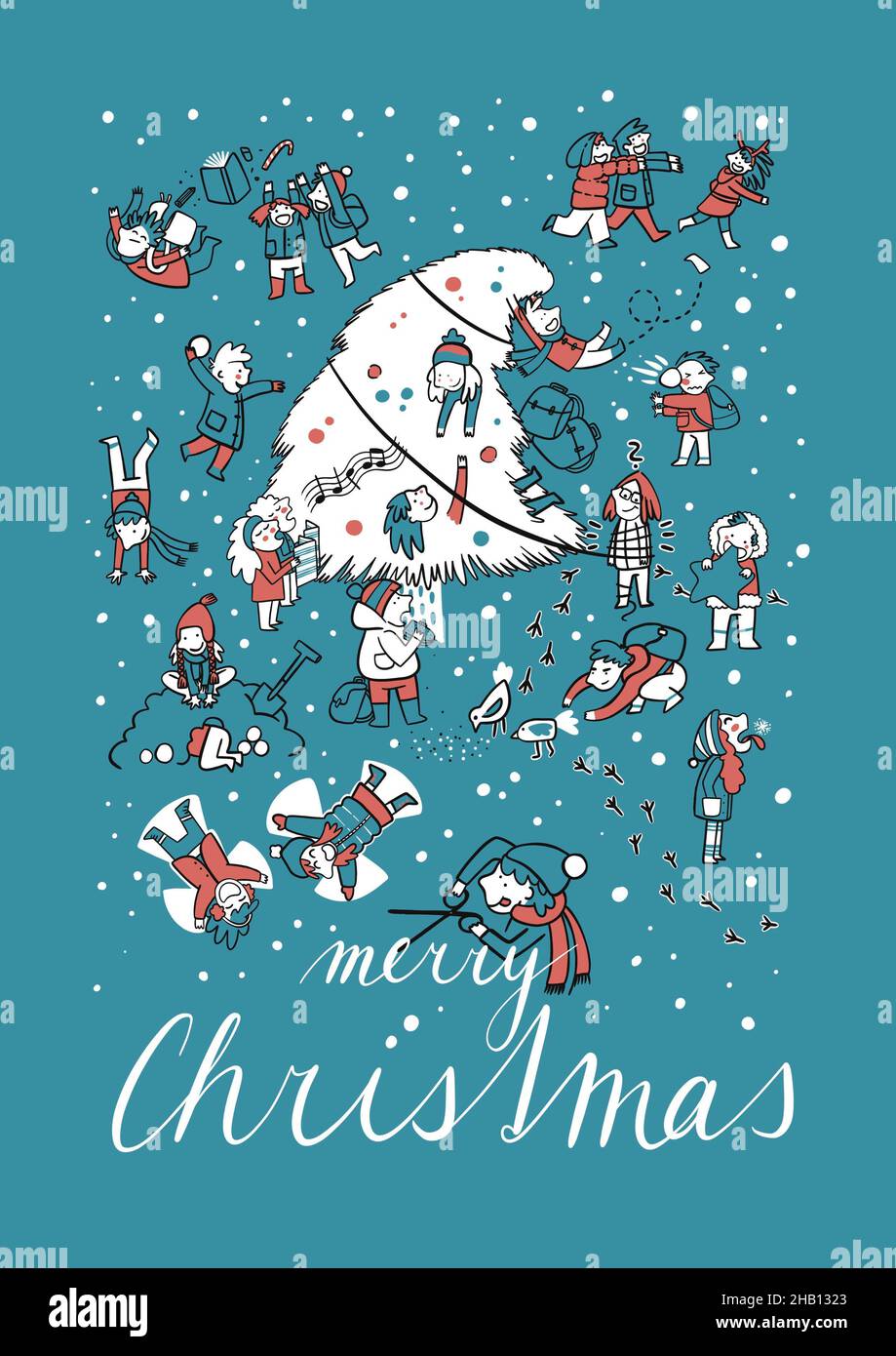 Christmas Card with a lot of Children as a Special Gift for Teachers etc. Stock Photo