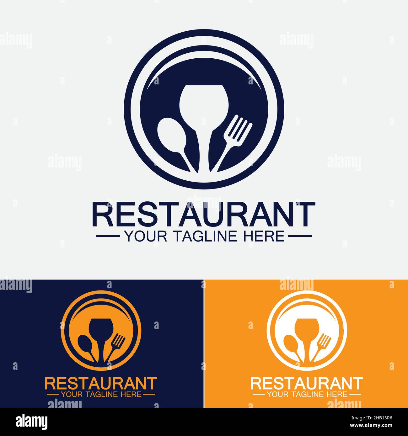 Restaurant logo with spoon and fork icon,menu design food drink concept for cafe restaurant Stock Vector