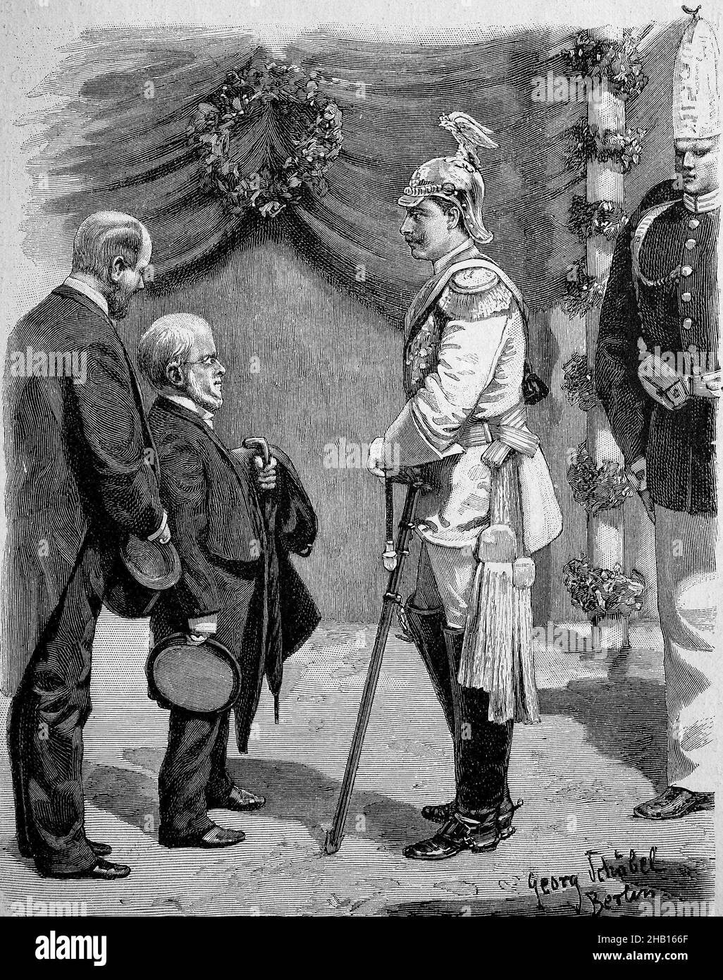 Adolph Friedrich Erdmann Menzel, from 1898 von Menzel, December 8, 1815 - 1905 in Berlin, a German painter, draftsman and illustrator and Kaiser Wilhelm II.  /  Adolph Friedrich Erdmann Menzel, ab 1898 von Menzel, 8. Dezember 1815 - 1905 in Berlin, ein deutscher Maler, Zeichner und Illustrator und Kaiser Wilhelm II., Historisch, historical, digital improved reproduction of an original from the 19th century / digital restaurierte Reproduktion einer Originalvorlage aus dem 19. Jahrhundert, Originaldatum nicht bekannt Stock Photo