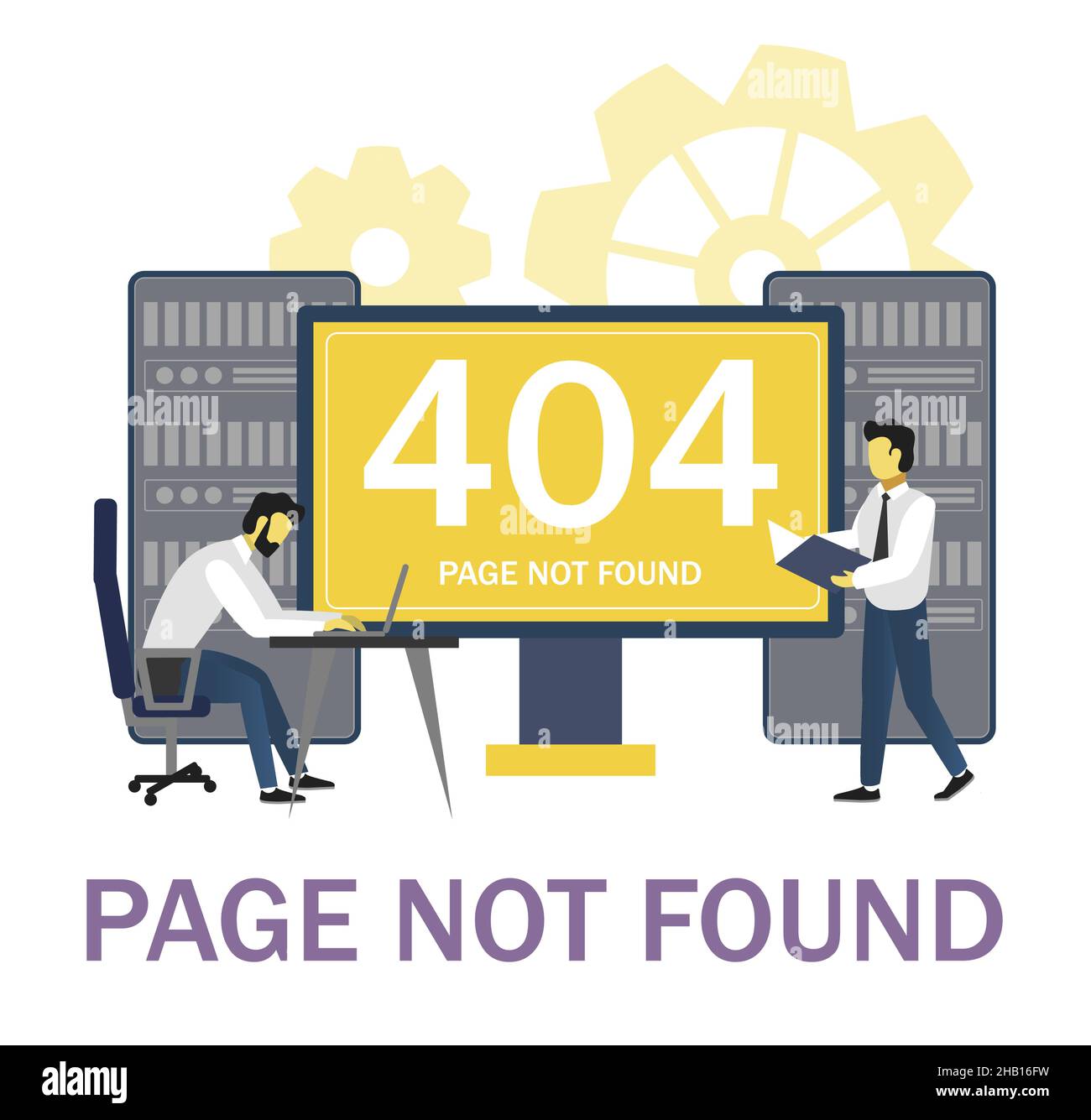 System administrators troubleshooting page error 404, flat vector illustration. Page not found. Stock Vector