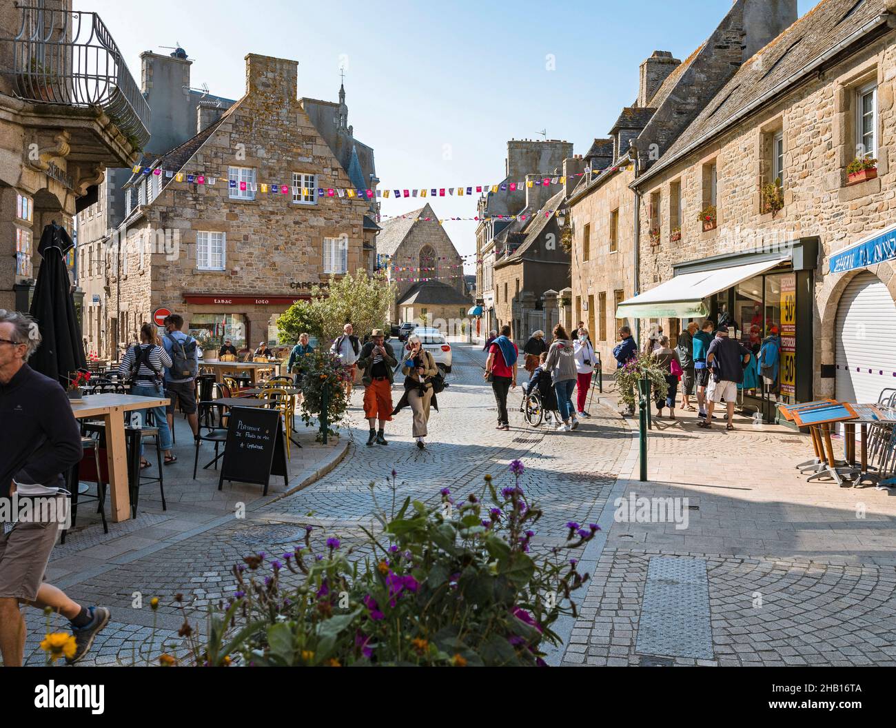 Roscoff (Brittany, north-western France): “rue Amiral Reveillere” street in the town centre Stock Photo
