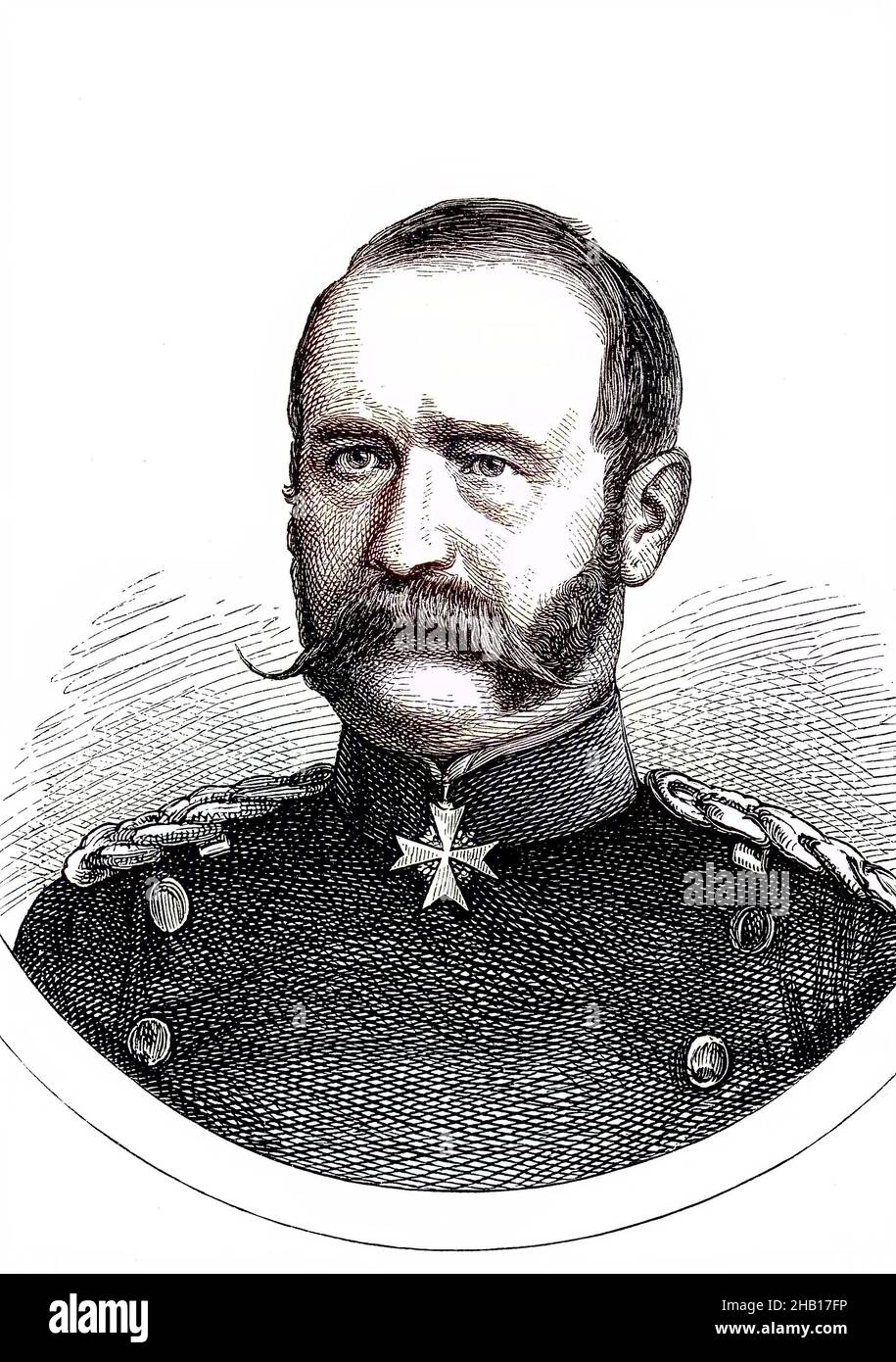 Rudolf Ferdinand von Kummer, April 11, 1816 - May 3, 1900, was a Prussian officer, last General of the Infantry, German-French campaign of 1870  /  Rudolf Ferdinand von Kummer, 11. April 1816 - 3. Mai 1900, war ein preußischer Offizier, zuletzt General der Infanterie im deutsch-französischen Feldzug von 1870, historical, digital improved reproduction of an original from the 19th century / digitale Reproduktion einer Originalvorlage aus dem 19. Jahrhundert, Originaldatum nicht bekannt, Kolorierung, koloriert, handkoloriert, Hand-colouring, hand coloured, colored Stock Photo