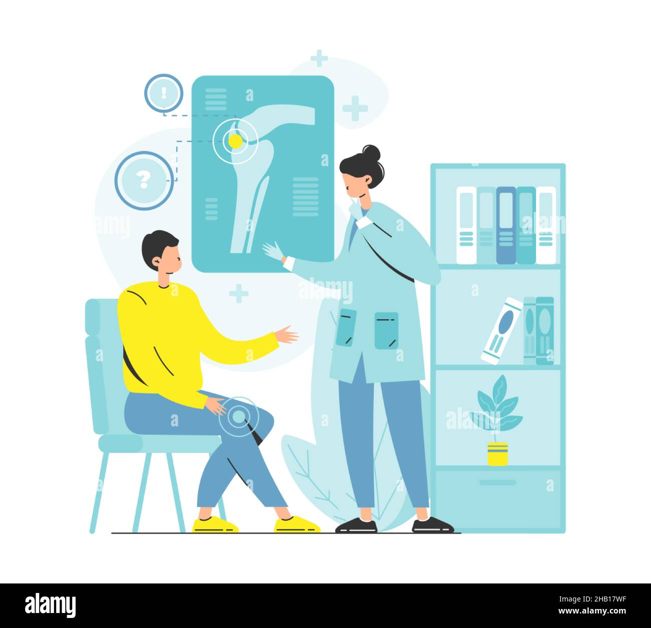 Doctor orthopedist treating patient suffering from knee joint pain