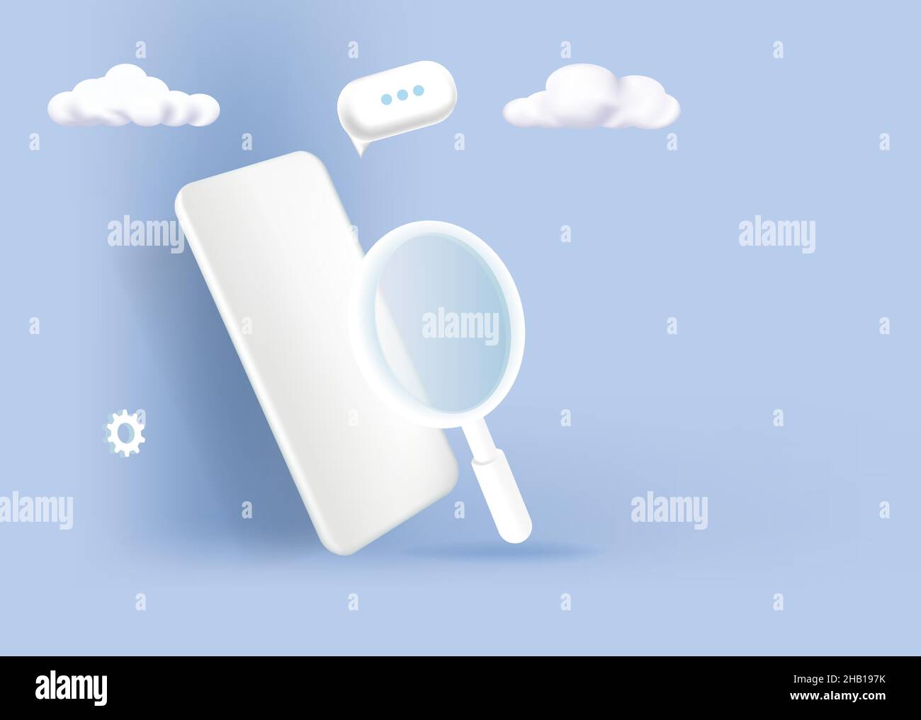 3d search template in mobile. With a magnifying glass on an empty mobile phone. Stock Vector