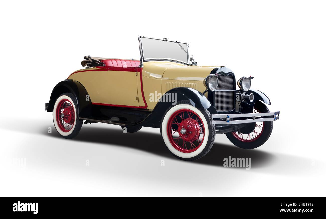 American antique cabriolet sport car isolated on white background Stock Photo