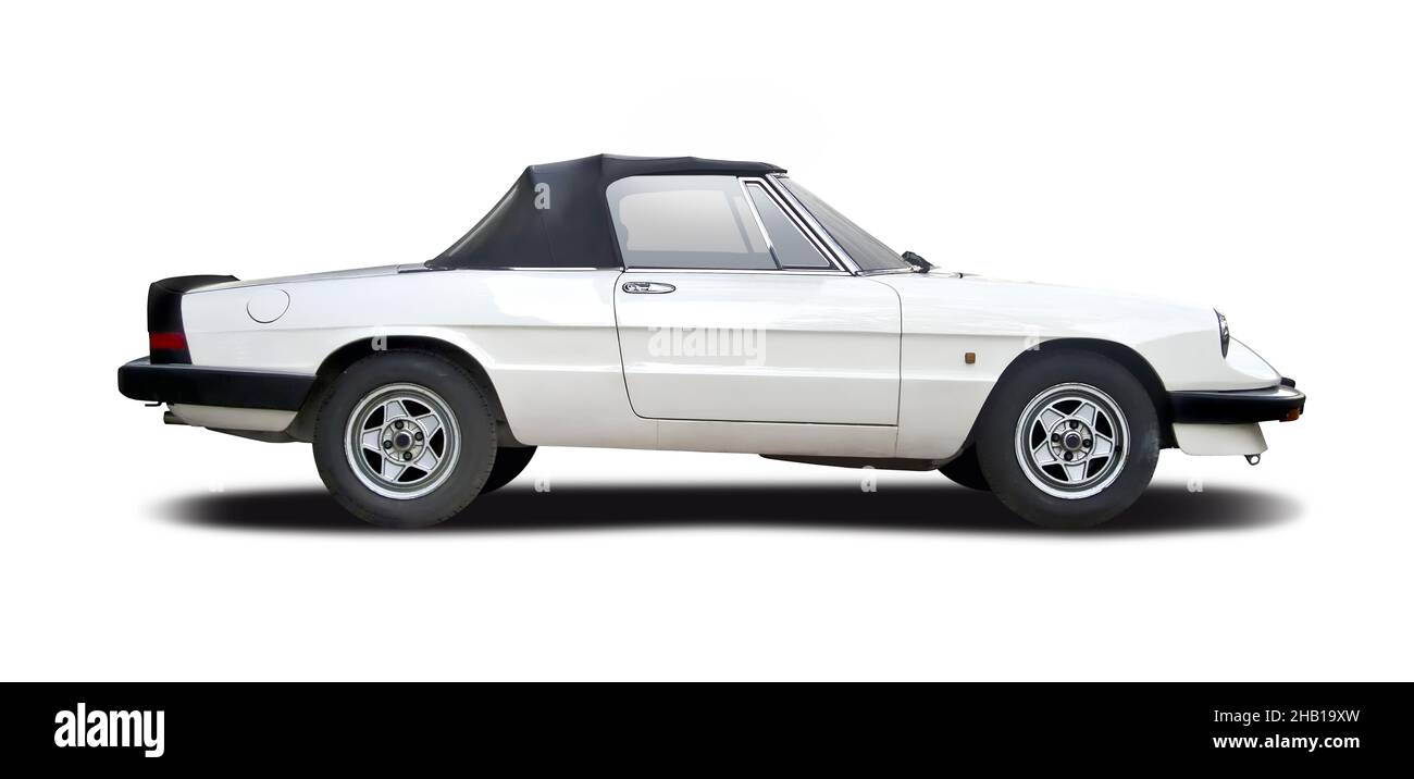 Classic Italian cabrio sport car side view isolated on white background Stock Photo