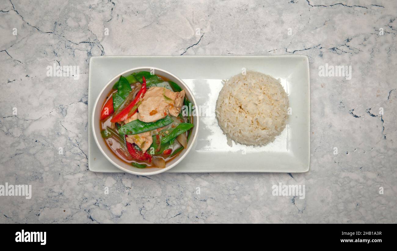 Chicken Thai Basil...Japanese, Thai, Chinese, Korean, Mongolian and Oriental food. Stock Photo