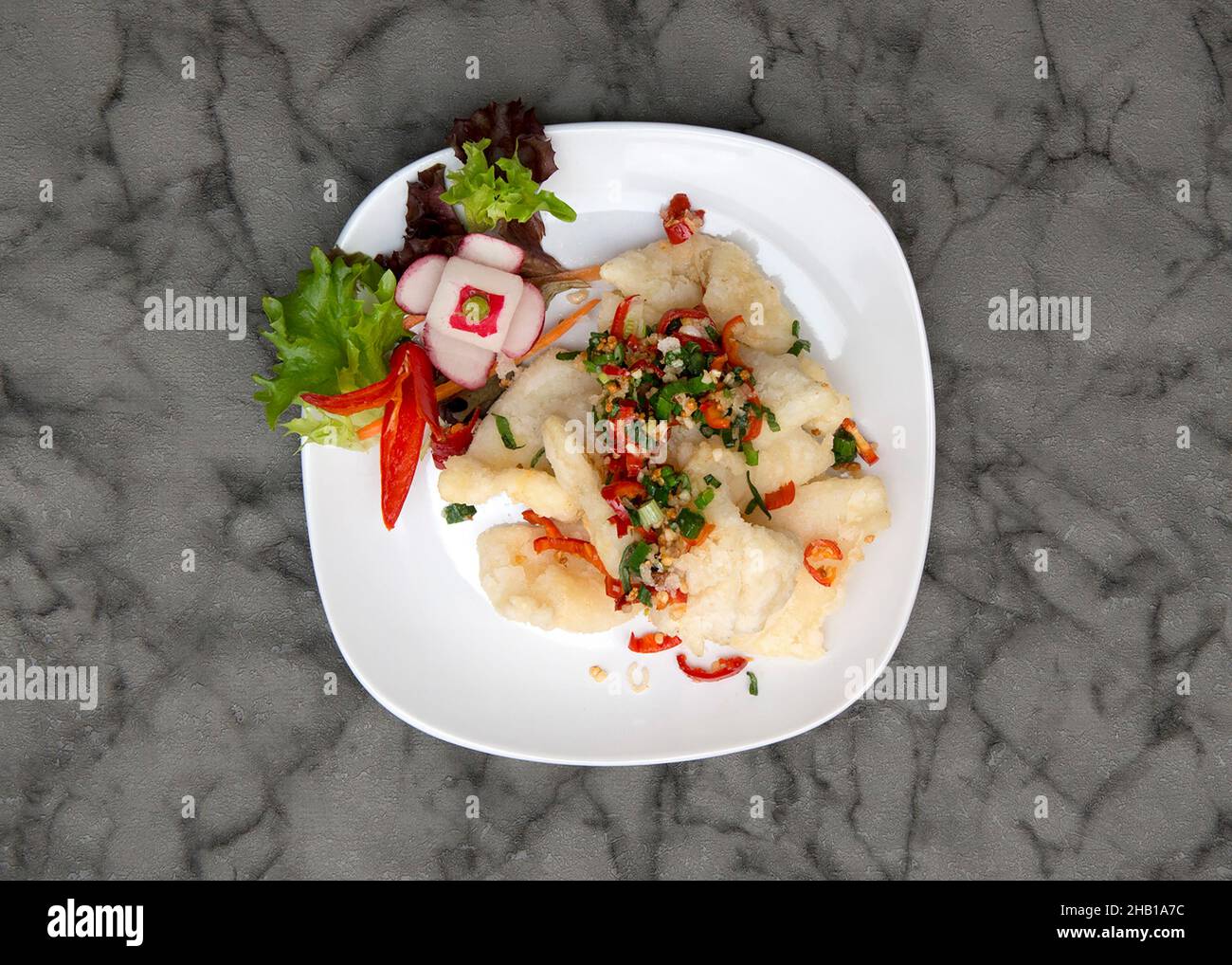 Salt & Pepper Squid...Japanese, Thai, Chinese, Korean, Mongolian and Oriental food. Stock Photo
