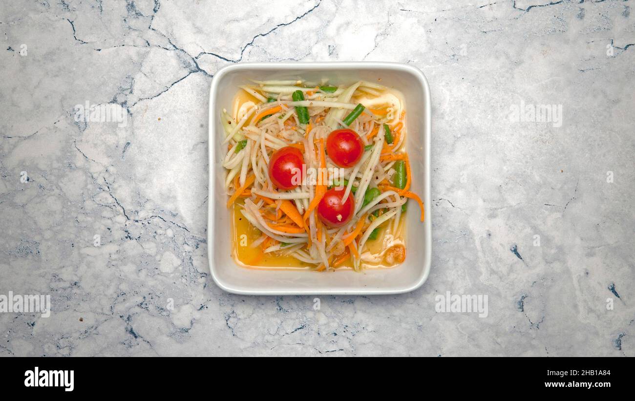 Som Tum Thai...Japanese, Thai, Chinese, Korean, Mongolian and Oriental food. Stock Photo