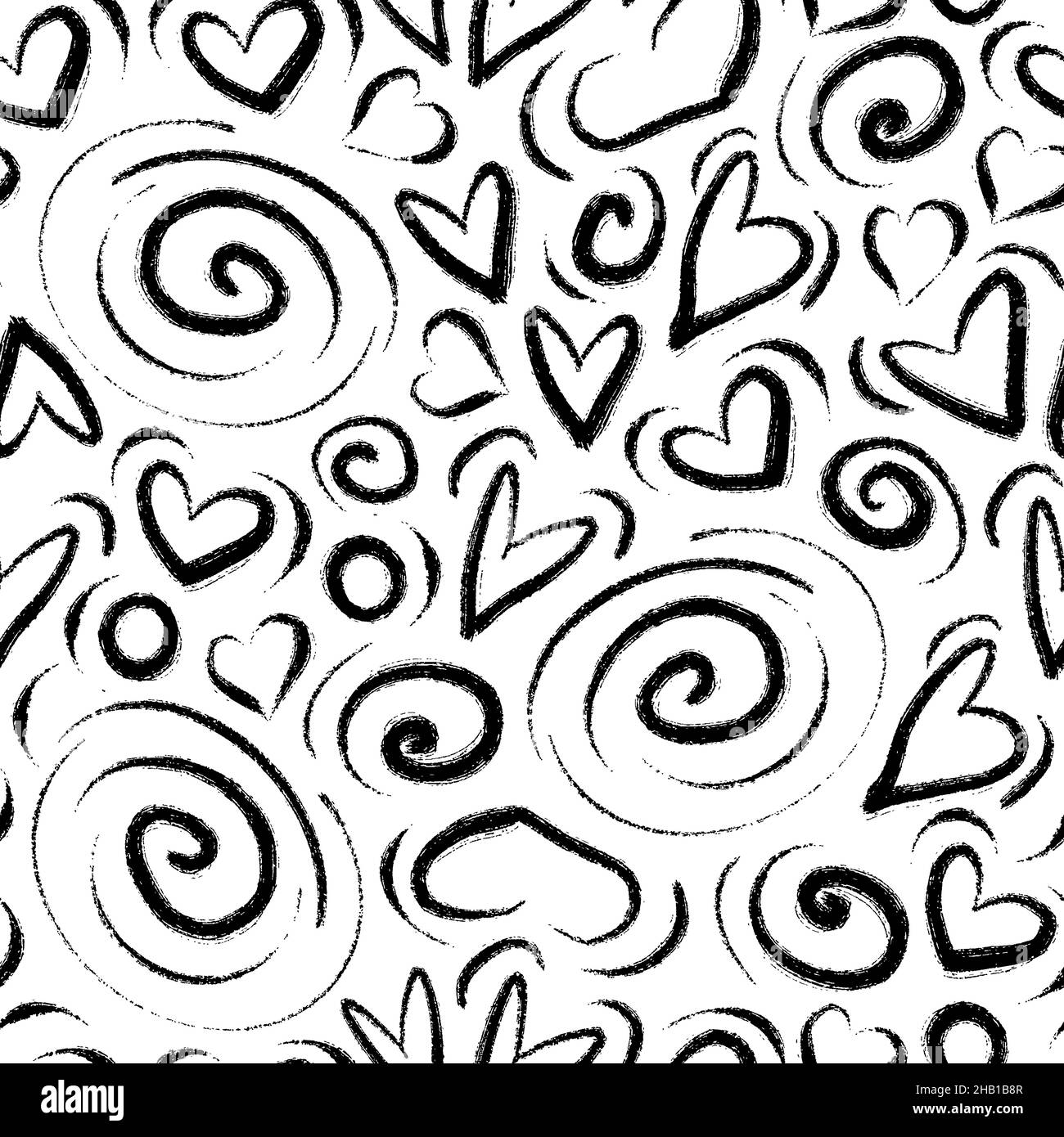 Hand drawn heart seamless pattern. Grunge elements on white background ...
