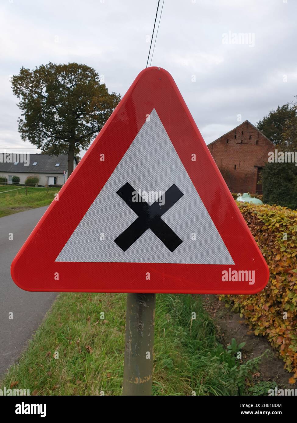 Traffic sign indicating the priority from the right side law for a crossroads in Belgium Stock Photo