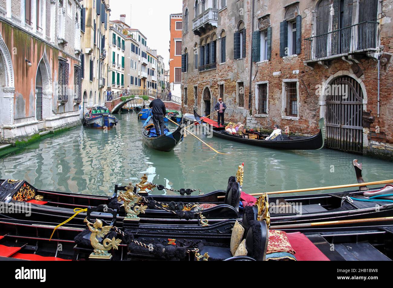 Gondola on backstreet canal, Venice (Venezia), Veneto Region, Italy Stock Photo