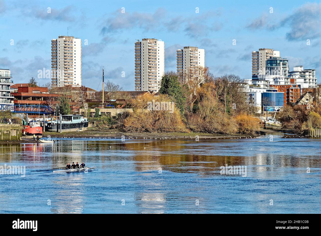 The Brentford riverside and River Thames on a sunny winters day, Brentford West London England UK Stock Photo