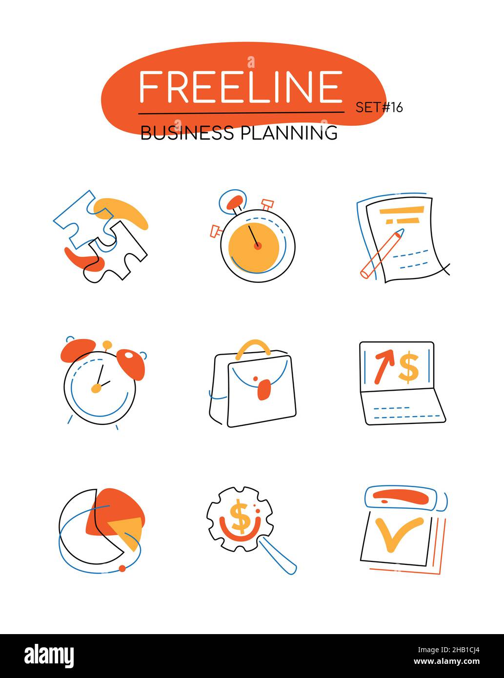 Business planning - modern line design style icons set in orange color ...