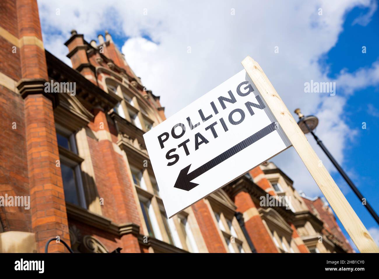 A sign of ‘Polling Station’, put up ahead of local elections is seen in central London. Stock Photo