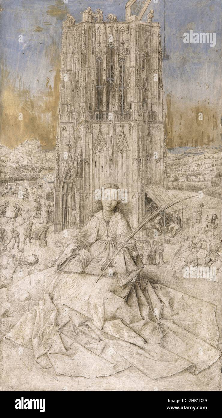 Saint Barbara of Nicomedy, Jan van Eyck, 1437, drawing / painting, 1437, Belgian Art Stock Photo