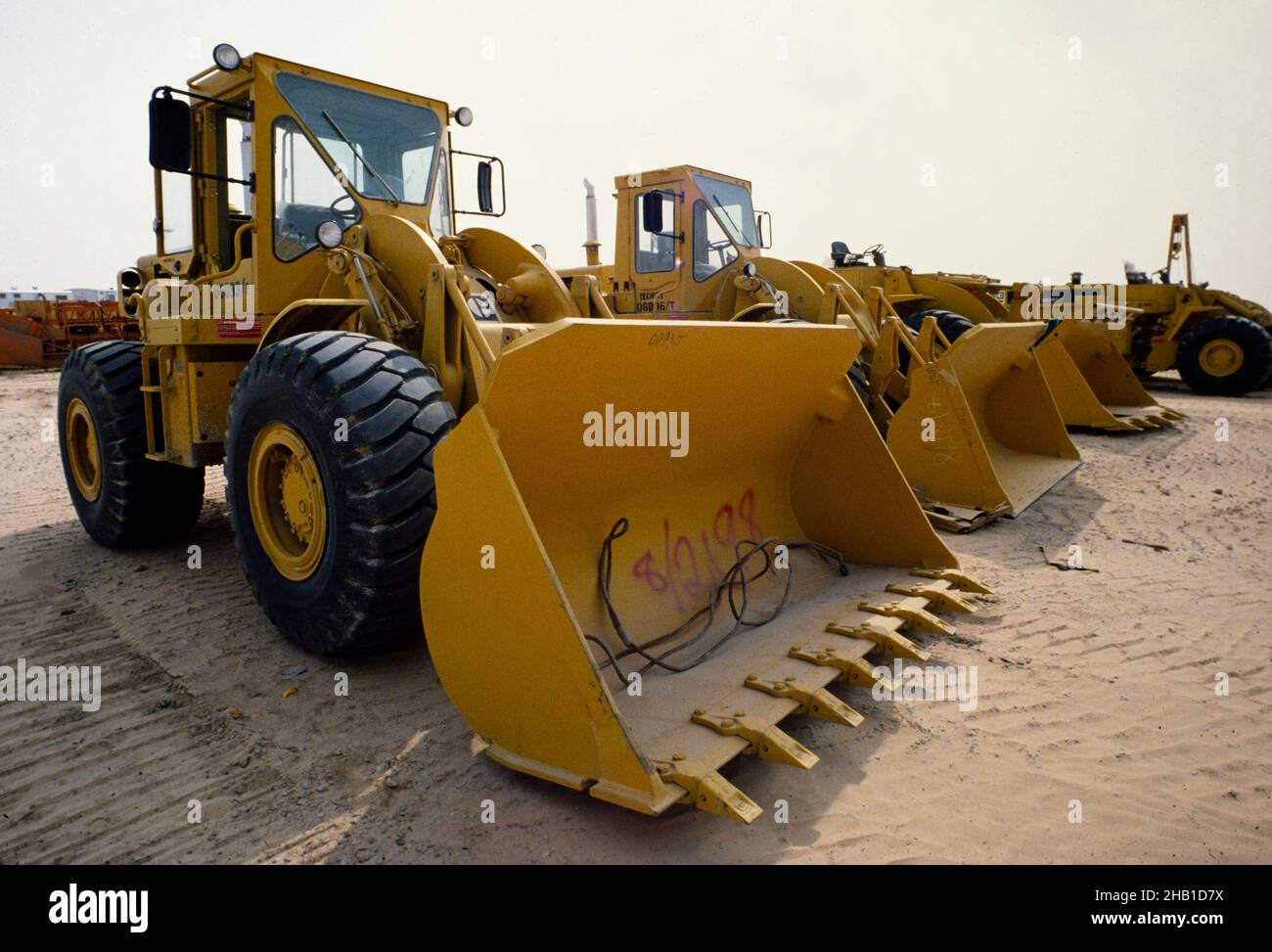 Oil industry in Ras Tanura area, Saudi Arabia,  caterpillar bulldozer vehicles 1979 Stock Photo