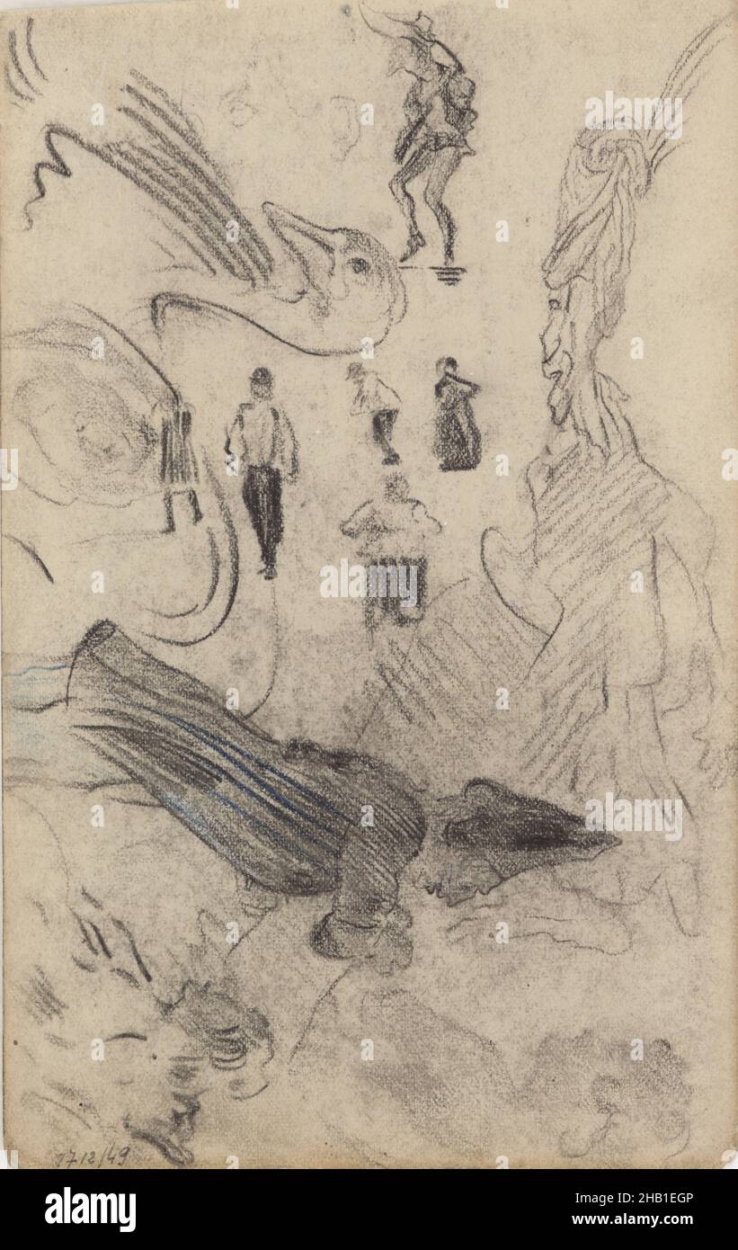 Silhouettes and grotesque figures, James Ensor, 1880, drawing, between circa 1880 and circa 1888, Belgian Art Stock Photo