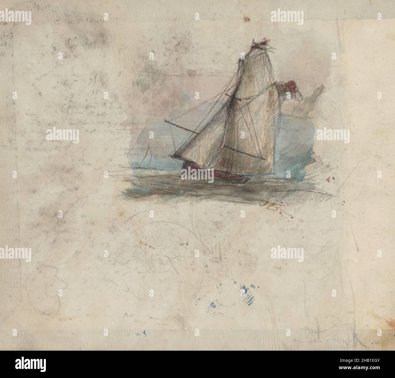 Sailing boat, James Ensor, watercolor painting / drawing, Belgian Art Stock Photo