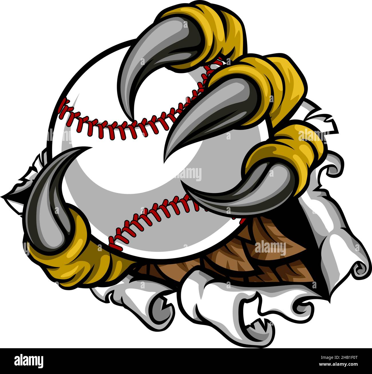 Tearing Ripping Claw Talons Holding Baseball Ball Stock Vector