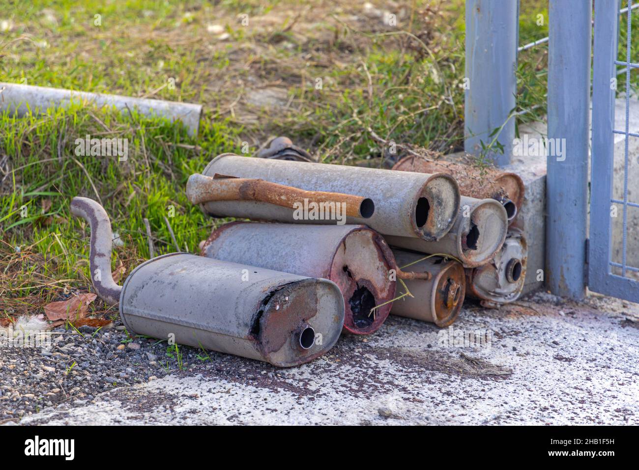 Rusty Exhaust Mufflers Catalytic Converter Collect for Scrap Metal