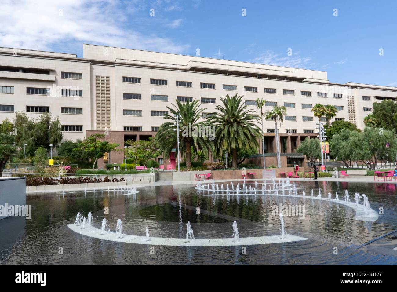 Fountains in Grand Park in Downtown Los Angeles, California. Open