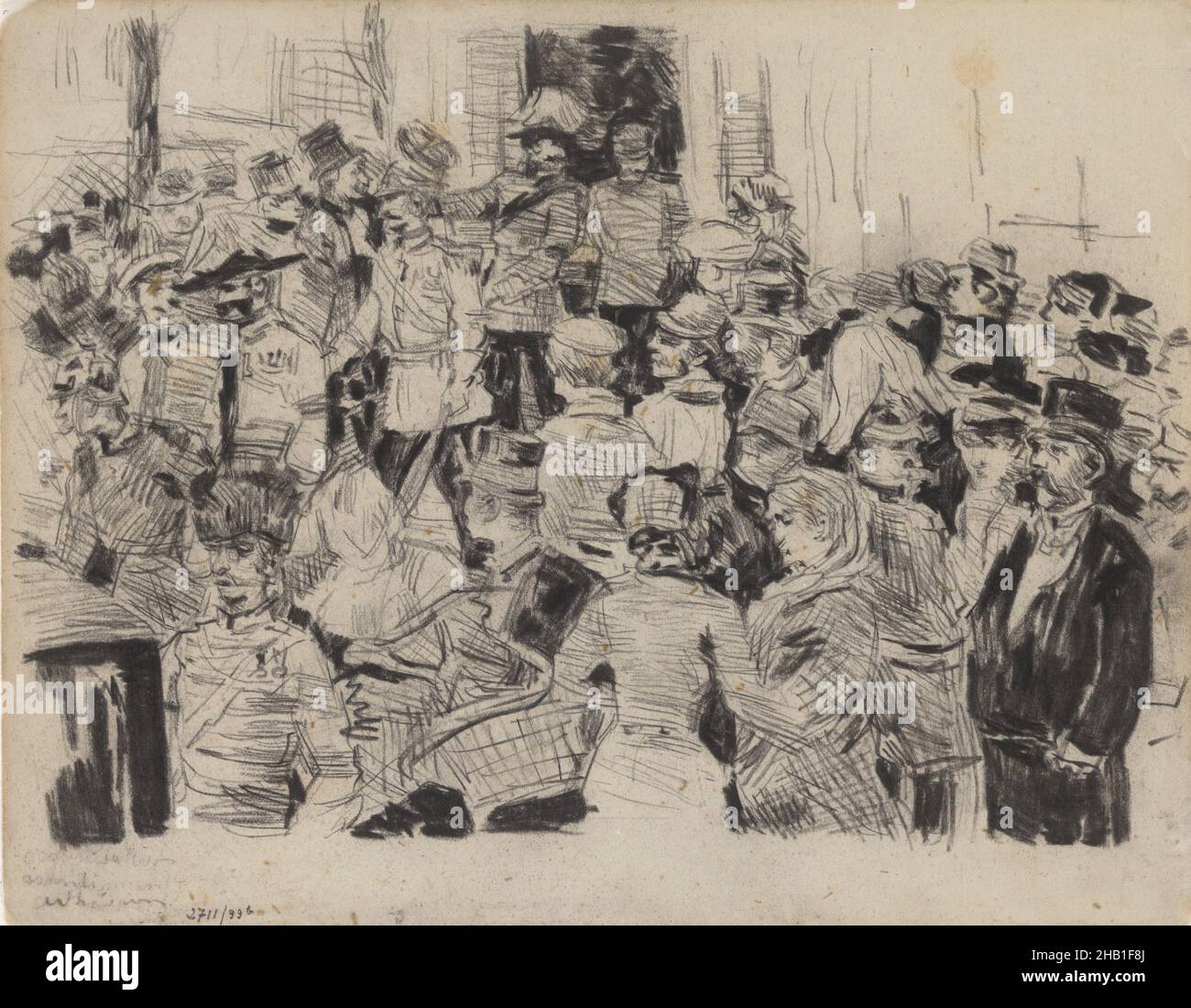 Soldiers and civilians, James Ensor, circa 1880-1890, drawing, Belgian Art Stock Photo