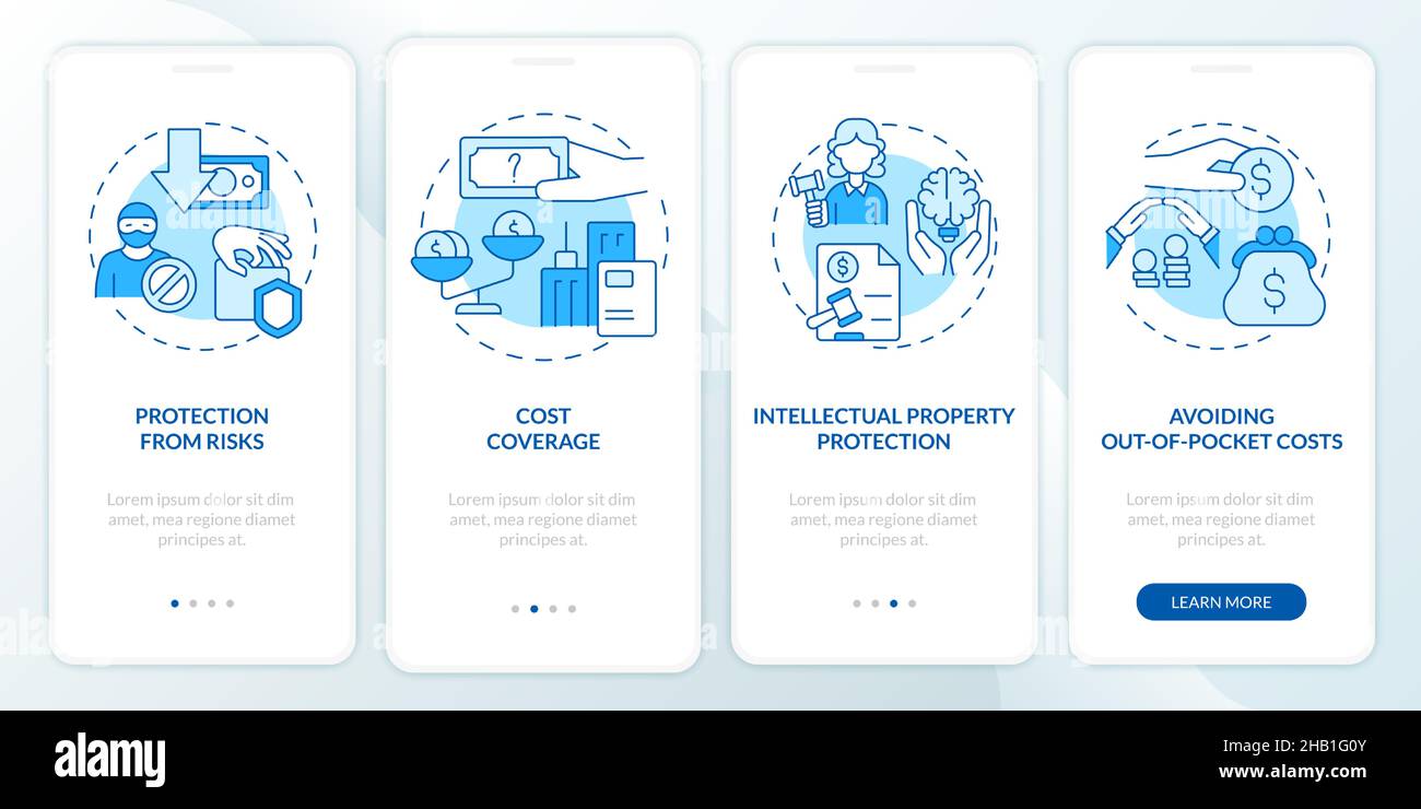 Insurance importance blue onboarding mobile app screen Stock Vector