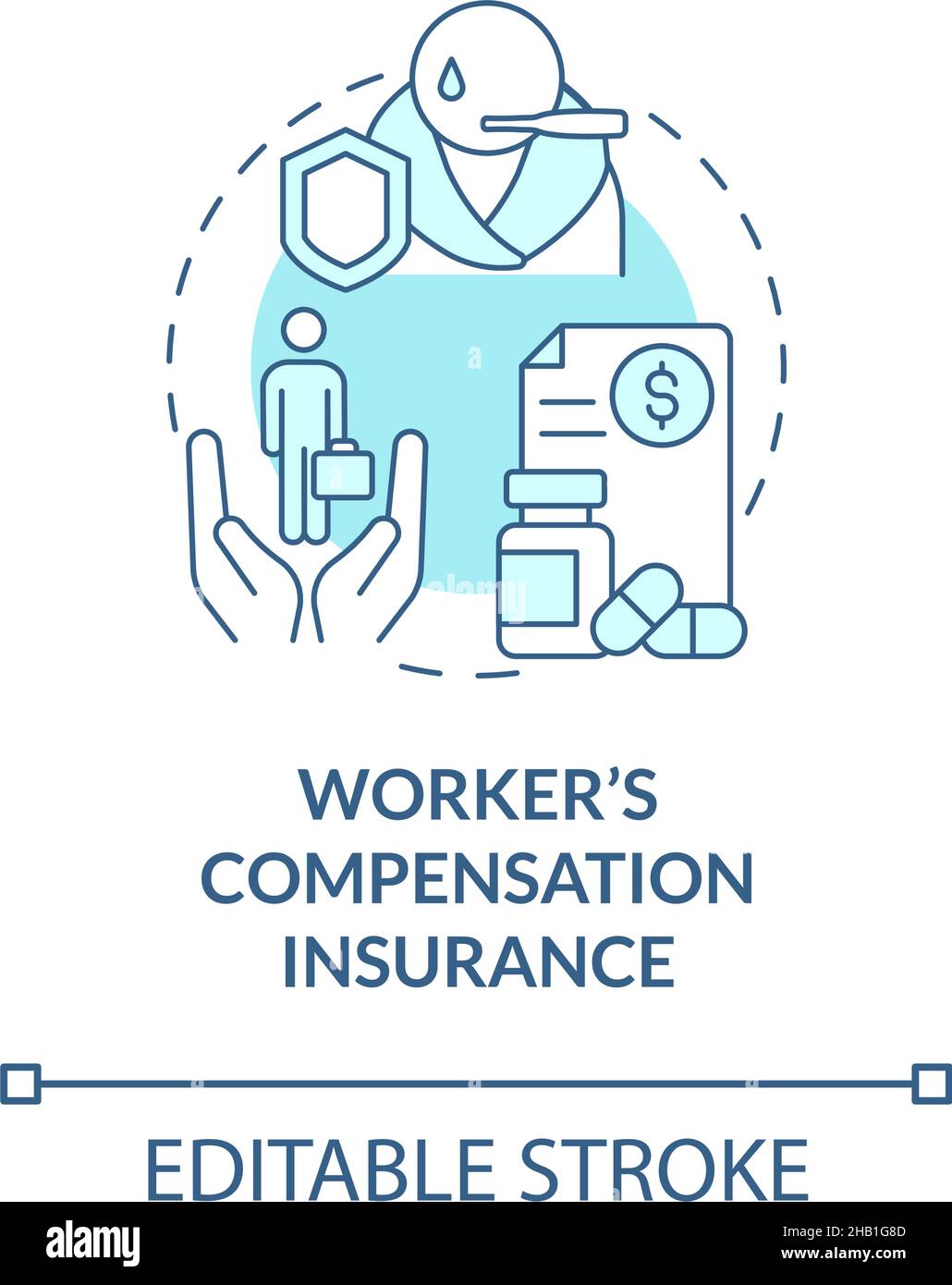 Workers compensation insurance turquoise concept icon Stock Vector