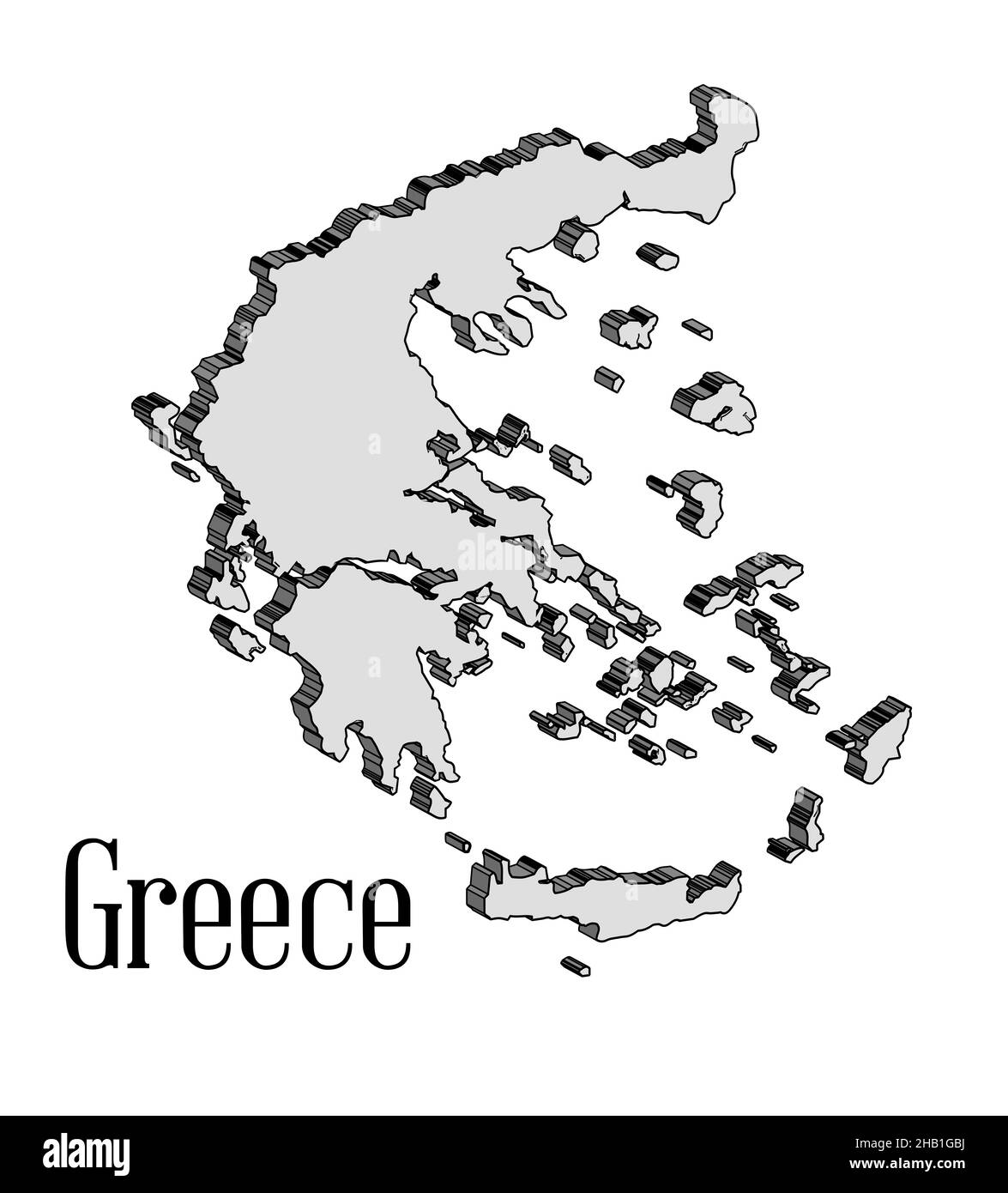 Outline map of Greece and the islands in 3D over a white background Stock Photo