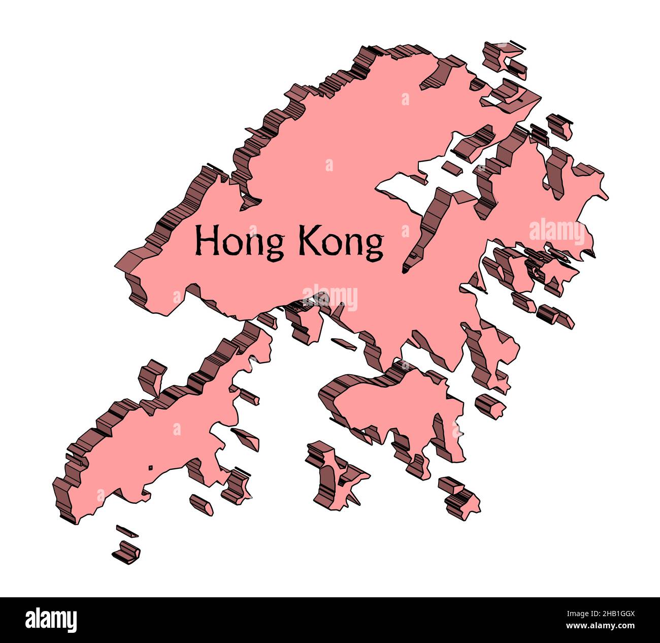 The island of Hong Kong 3D map set over a white background Stock Photo