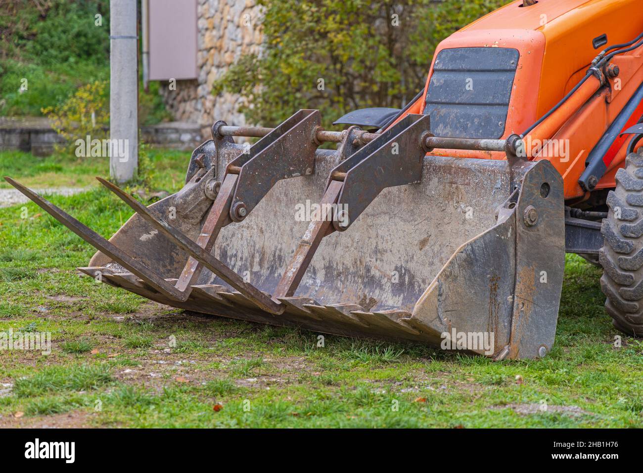Forks Attachment Over Loader Bucket Construction Machinery Stock Photo