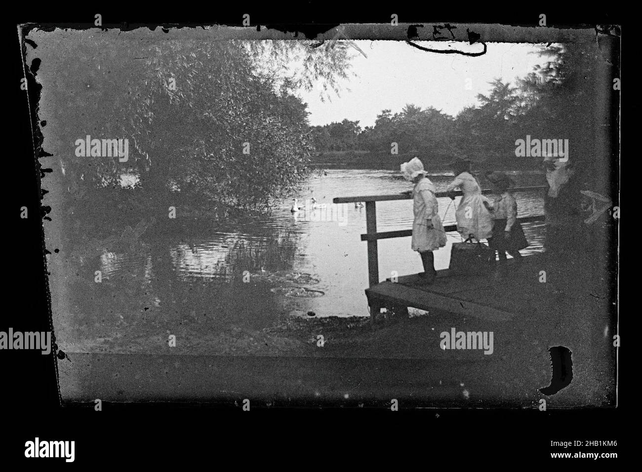 Children on Bridge, Prospect Park, Brooklyn, George Bradford Brainerd, American, 1845-1887, Collodion silver glass wet plate negative, ca. 1872-1887 Stock Photo