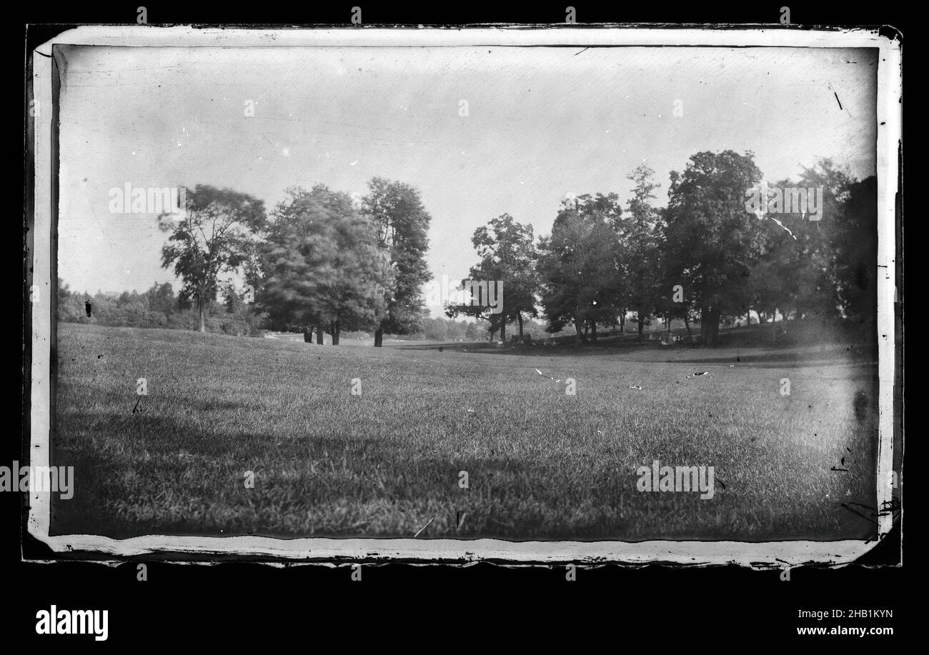 Mountain, Prospect Park, Brooklyn, George Bradford Brainerd, American, 1845-1887, Collodion silver glass wet plate negative, ca. 1872-1887, archival photograph, Brooklyn history, documentary photography, early photojournalism, historic Brooklyn, historic New York, lawn, meadow, New York City, old Brooklyn, old New York, vintage photograph Stock Photo