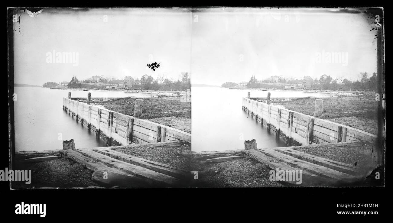 Fort Hamilton, Bay Ridge, Brooklyn, George Bradford Brainerd, American, 1845-1887, Collodion silver glass wet plate negative, ca. 1872-1887, 19thC, b/w, fence Stock Photo