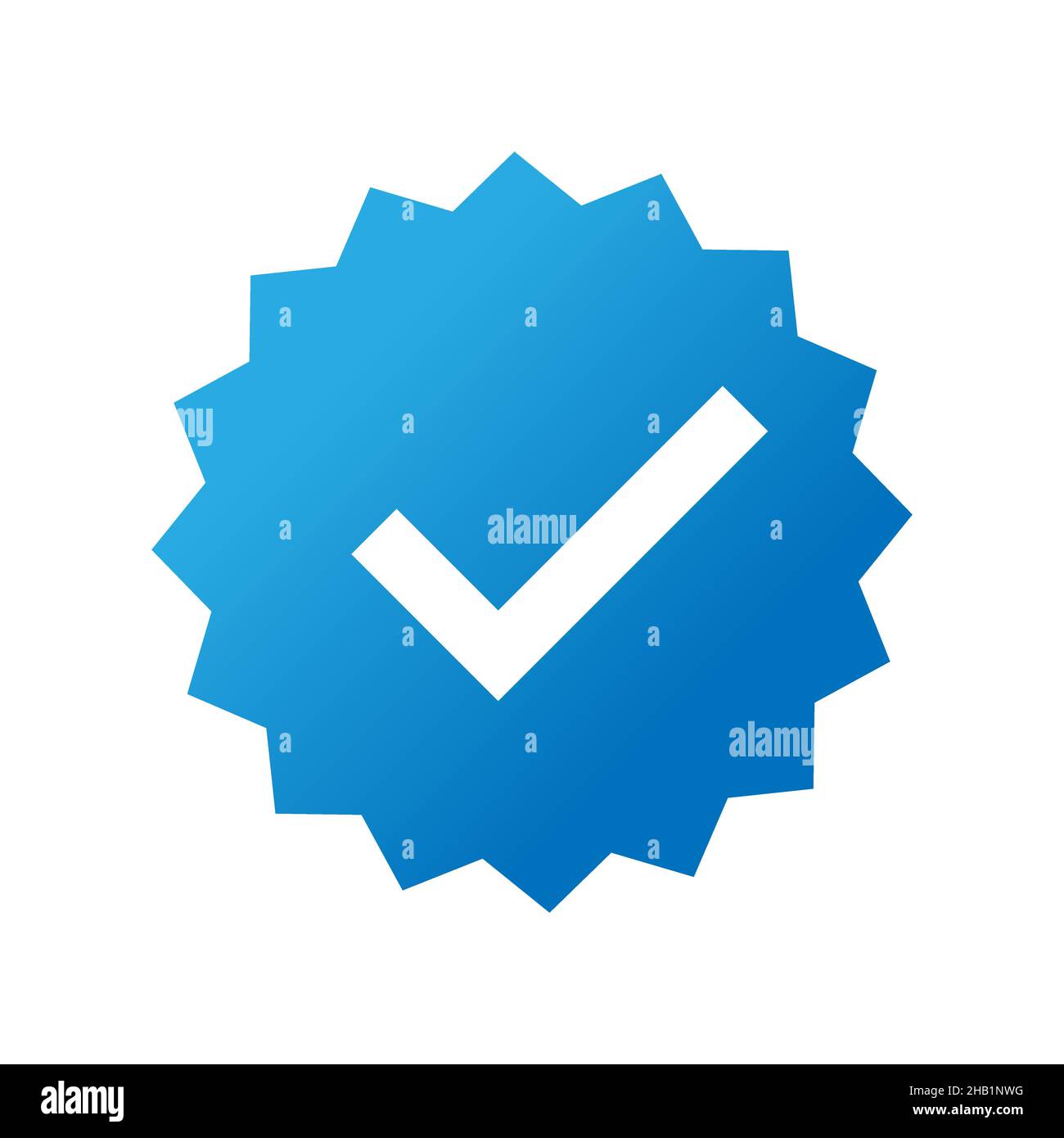 Profile verification, bright blue mark with check mark icon isolated on white Stock Vector