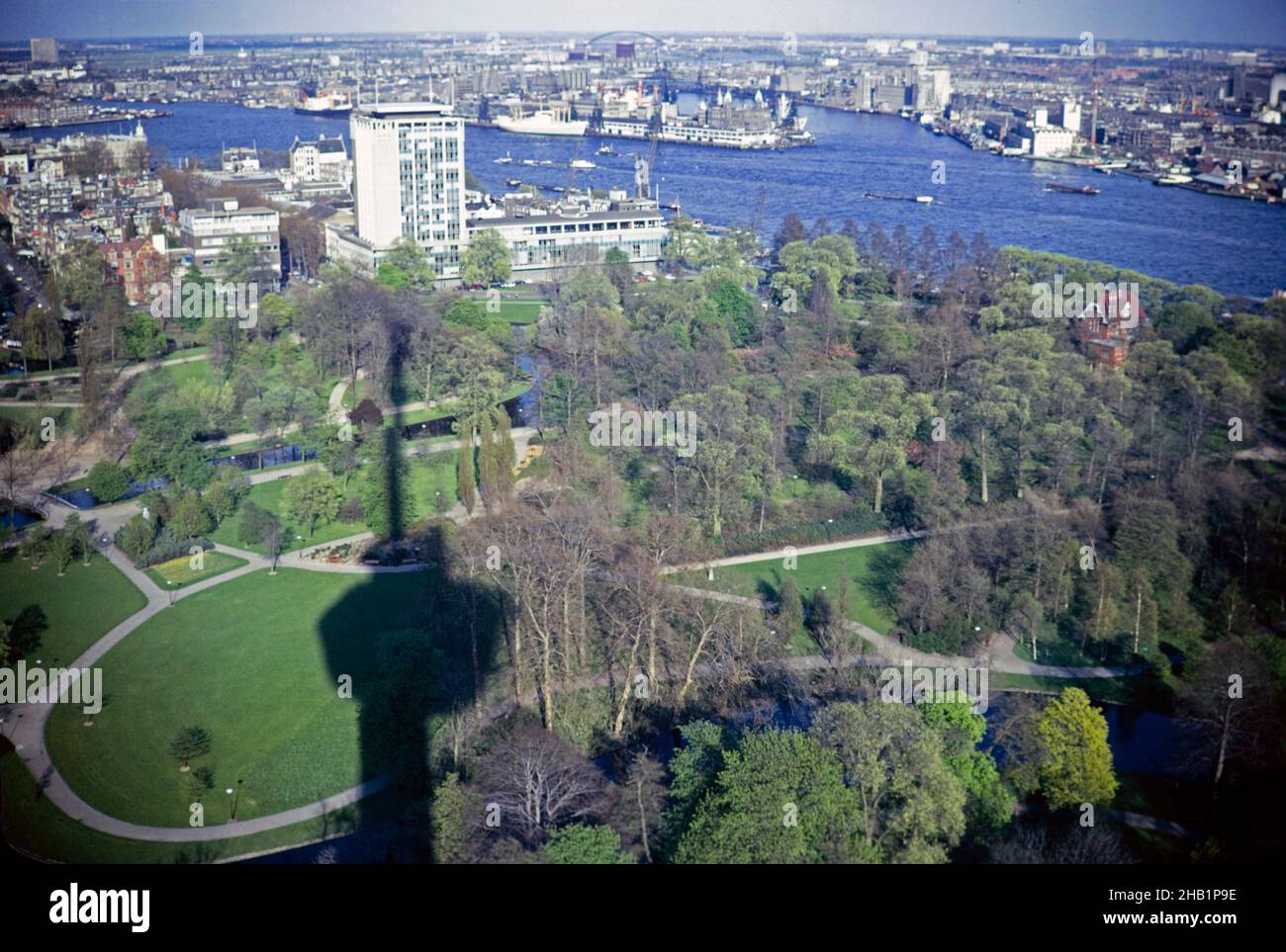 View towards Hotel New York at  Katendrecht, Rotterdam, Netherlands from Euromast, 1971 Stock Photo